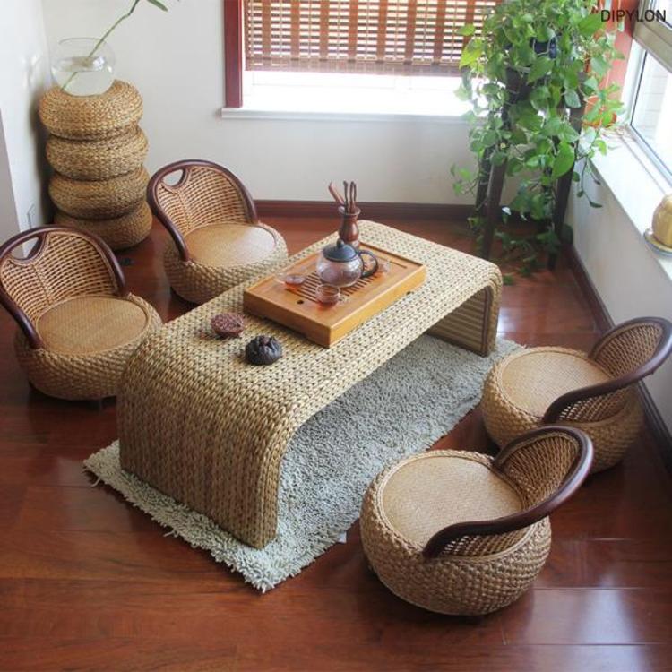 일본풍 다다미 등나무 라탄 테이블 의자 세트