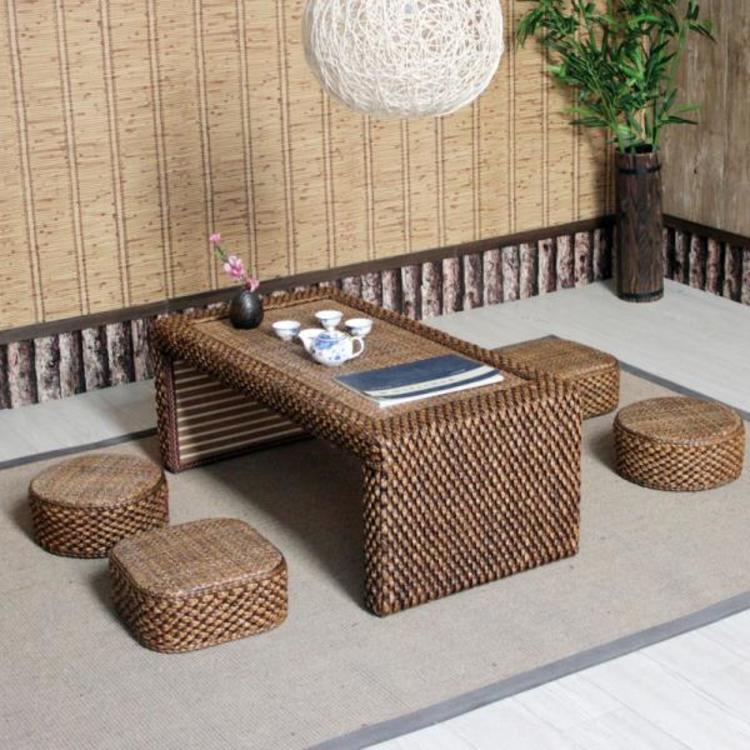 일본 전통 다다미 라탄 미니테이블 의자 세트
