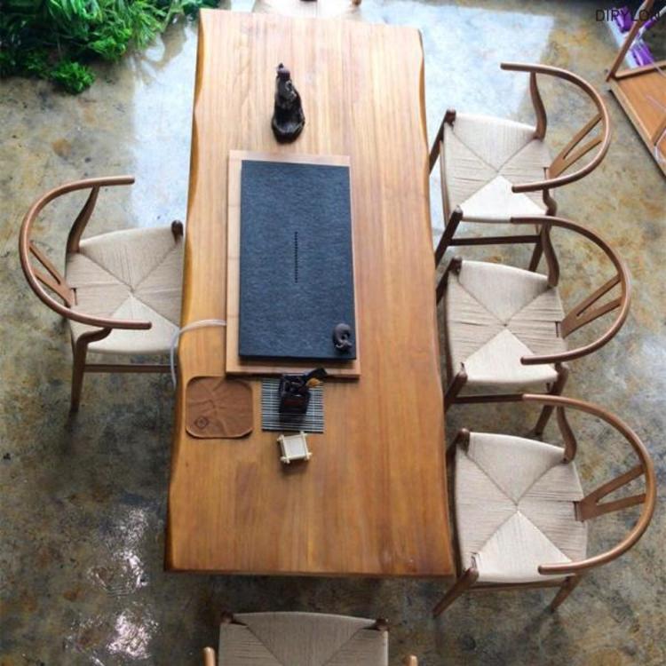 전통 동양풍 소나무 원목 차 테이블 의자 세트