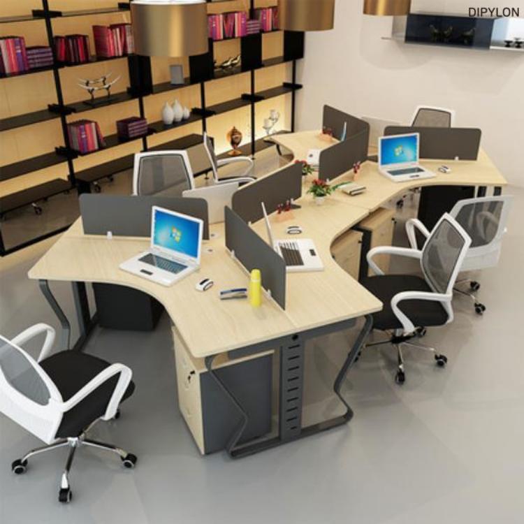 디필론 사무실 컴퓨터책상 삼각모양 3인 책상 의자 세트